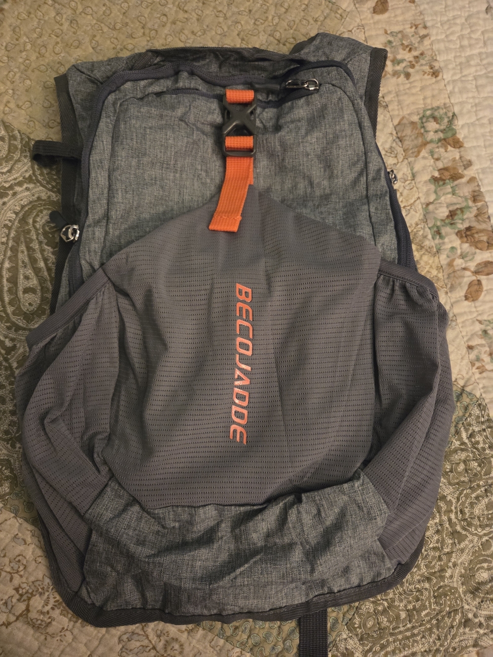 Gray Backpack with Orange Accent
